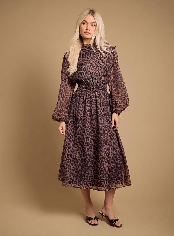 OASIS Leopard Organza Shirred Waist Midi Dress 8